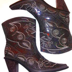 Helen's Heart Ankle Gray Silver Sequin Bling Womens Western Cowgirl Boots New